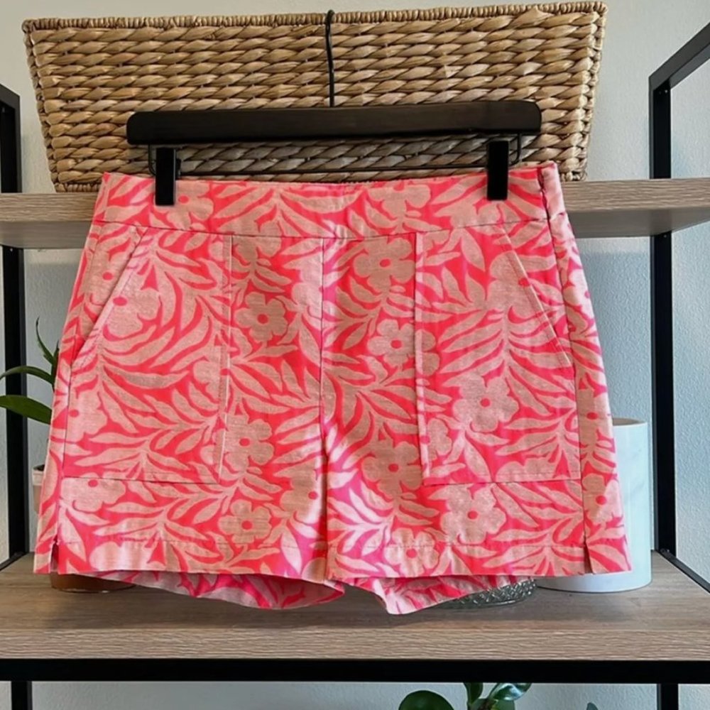 NWT J.Crew Plumeria Floral Print Jacquard Neon Pink Shorts